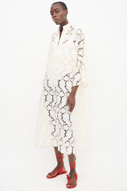 La Vie Style House White 
Cream Lace Maxi Dress