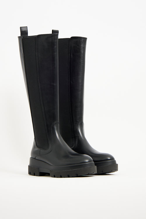 La Canadienne Black Leather Knee High Chelsea Boot