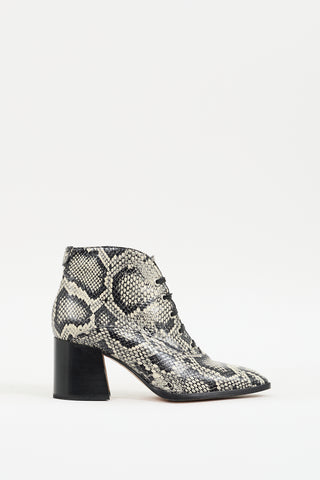 Labucq White 
Black Textured Leather Heeled Boot