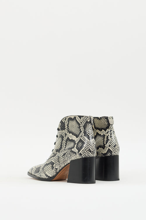 Labucq White 
Black Textured Leather Heeled Boot