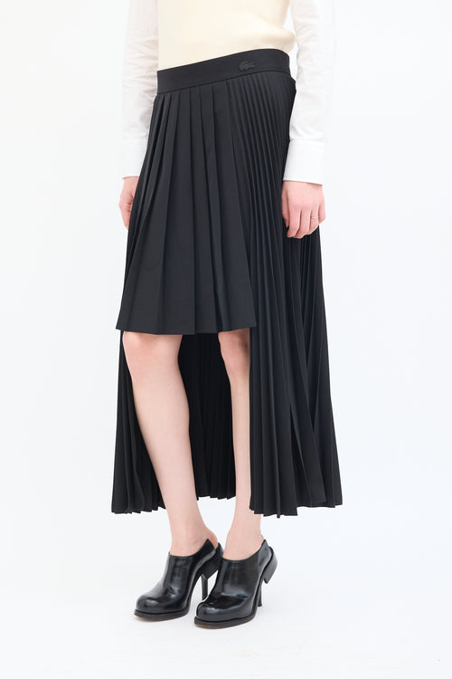 Lacoste Black Wool High Low Pleated Midi Skirt