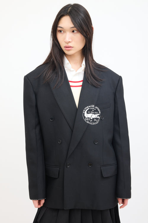 Lacoste Black Wool Twill Logo Blazer