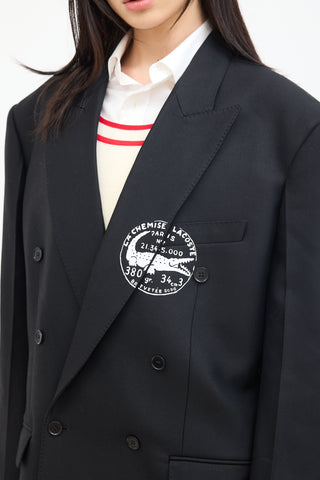 Lacoste Black Wool Twill Logo Blazer