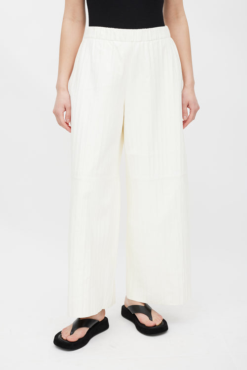 Lafayette 148 White Textured Leather Wide Pant