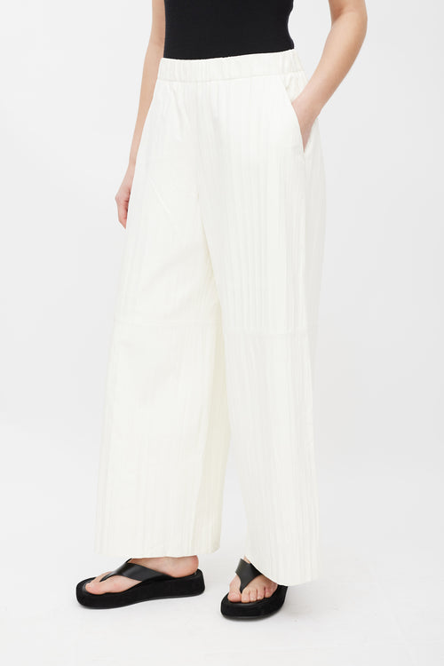 Lafayette 148 White Textured Leather Wide Pant