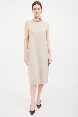 Beige Wool Blend Turtleneck Dress