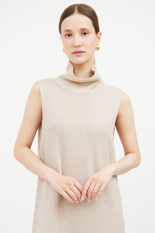 Beige Wool Blend Turtleneck Dress