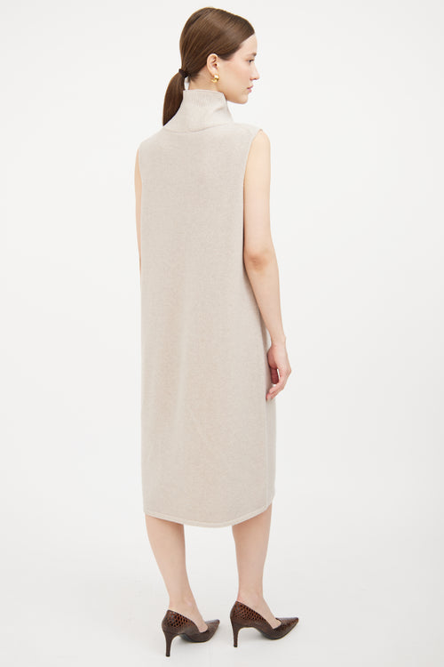 Beige Wool Blend Turtleneck Dress