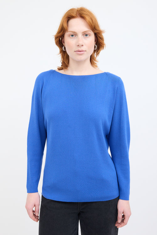 Lafayette 148 Blue Boat Neck Top