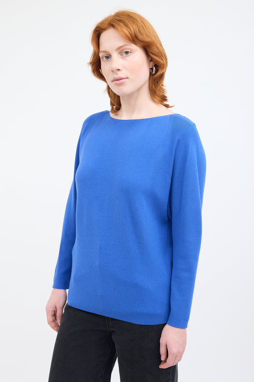 Lafayette 148 Blue Boat Neck Top