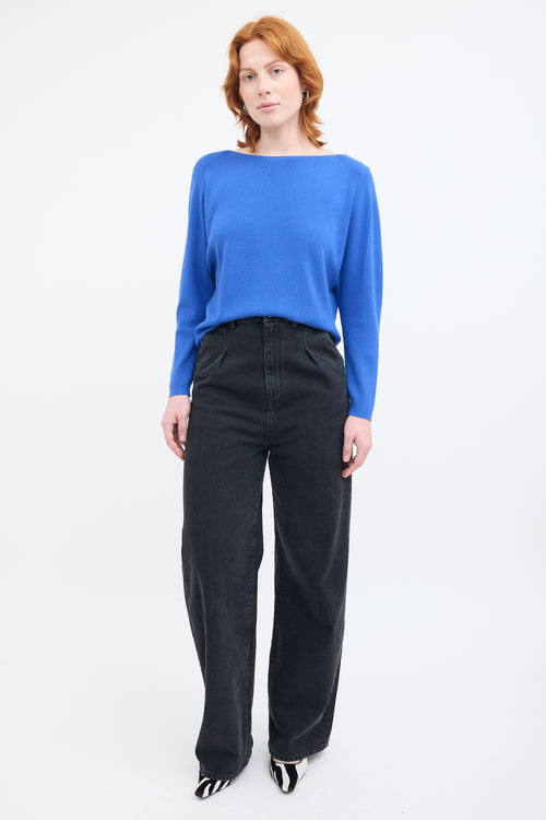 Lafayette 148 Blue Boat Neck Top