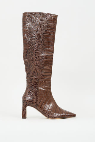 Lafayette 148 Brown Embossed Leather Knee High Boot