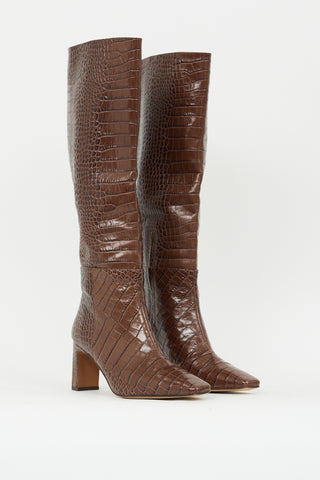 Lafayette 148 Brown Embossed Leather Knee High Boot