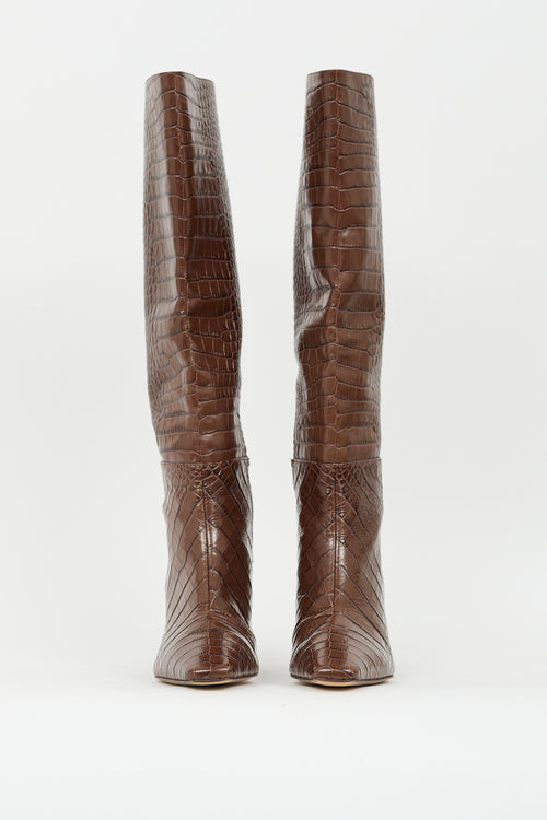 Lafayette 148 Brown Embossed Leather Knee High Boot