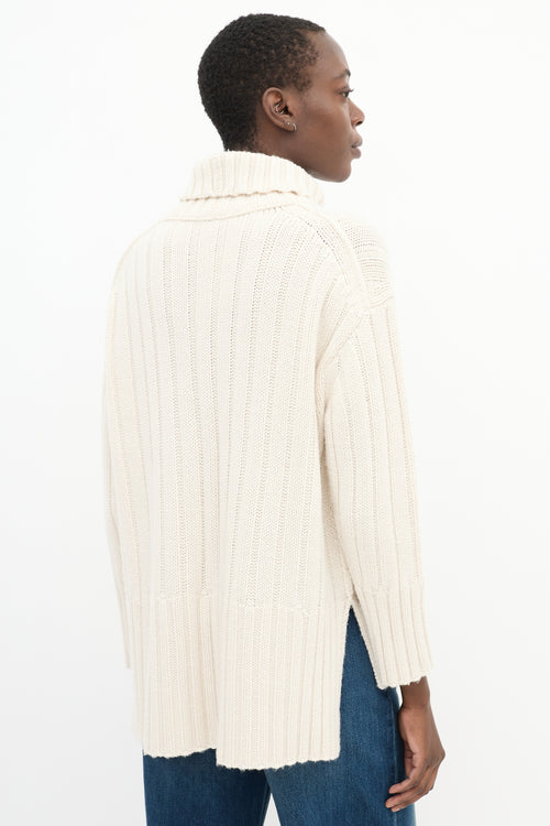 Lafayette148 Cream Cashmere Knit High Low Turtleneck Sweater