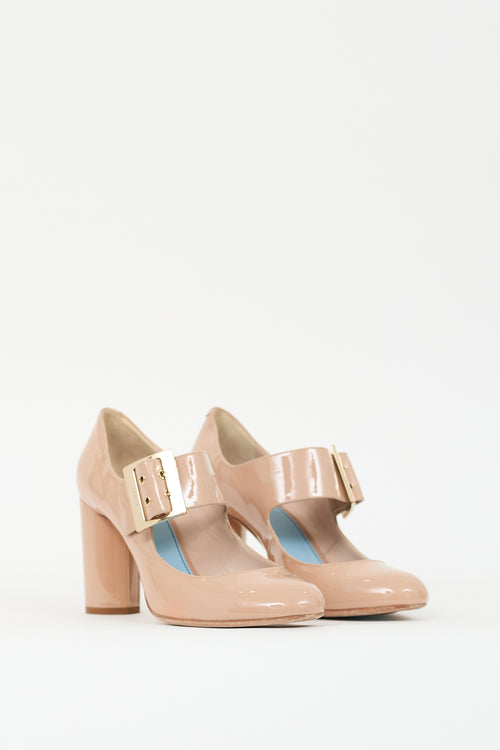 Lanvin Beige Patent Leather Mary Jane Pump