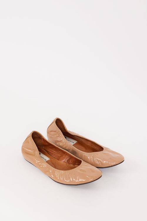 Lanvin Beige Patent Elasticized Ballet Flat