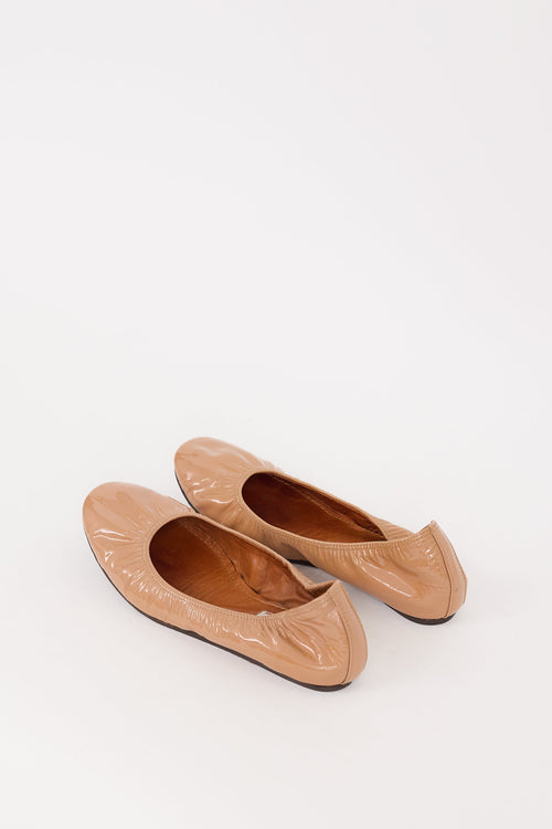 Lanvin Beige Patent Elasticized Ballet Flat