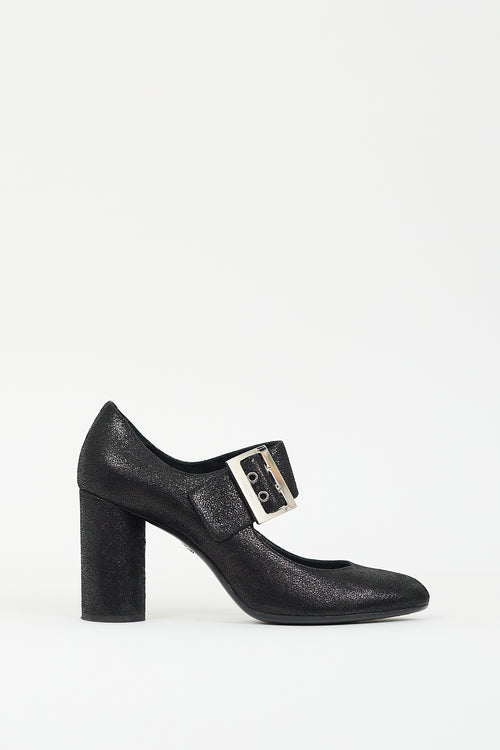 Lanvin Black Crackled Suede Mary Jane Pump