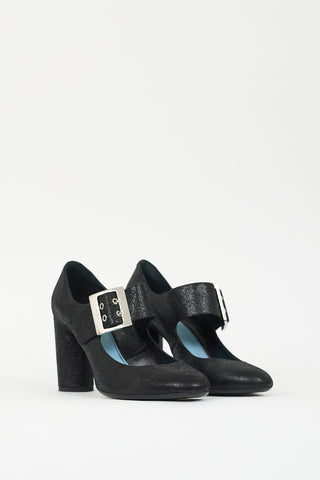 Lanvin Black Crackled Suede Mary Jane Pump