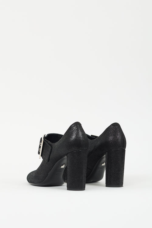 Lanvin Black Crackled Suede Mary Jane Pump