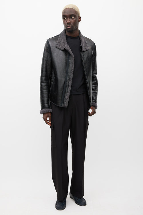 Lanvin Black 
Grey Leather Shearling Jacket