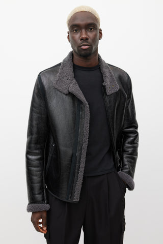 Lanvin Black 
Grey Leather Shearling Jacket