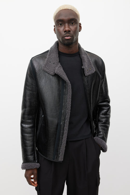 Lanvin Black 
Grey Leather Shearling Jacket