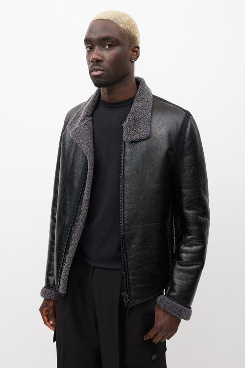 Lanvin Black 
Grey Leather Shearling Jacket