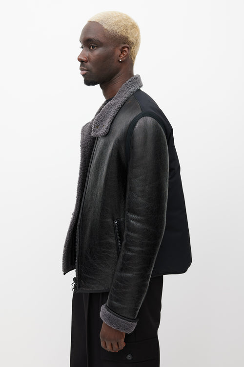 Lanvin Black 
Grey Leather Shearling Jacket