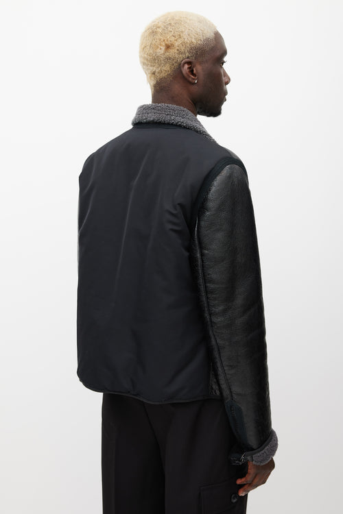 Lanvin Black 
Grey Leather Shearling Jacket