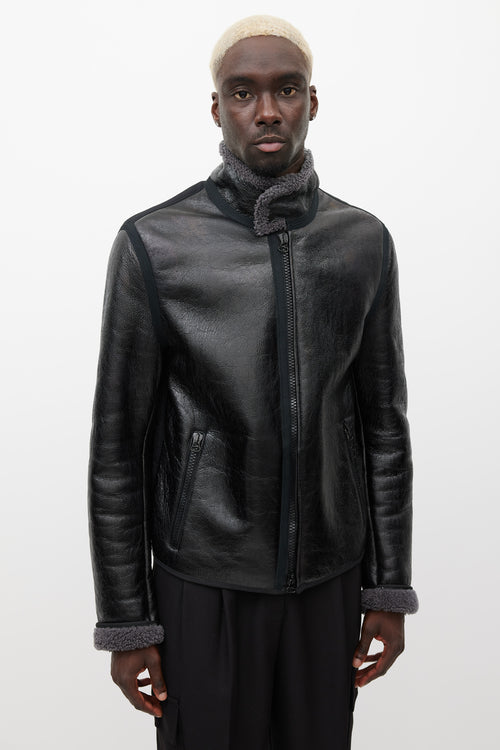 Lanvin Black 
Grey Leather Shearling Jacket