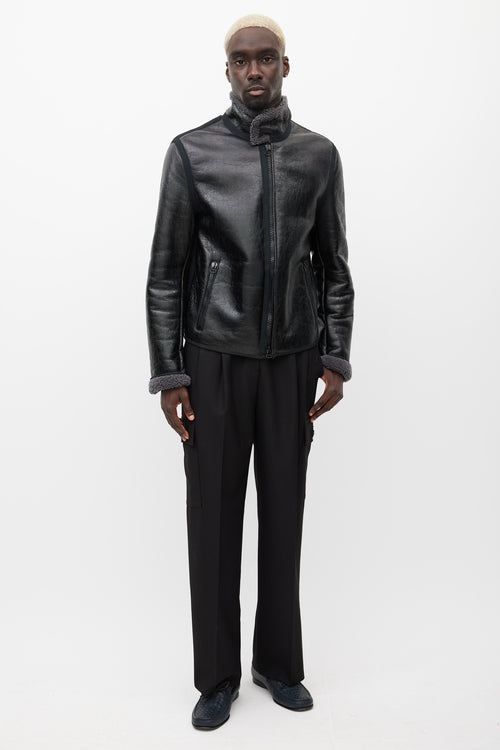 Lanvin Black 
Grey Leather Shearling Jacket