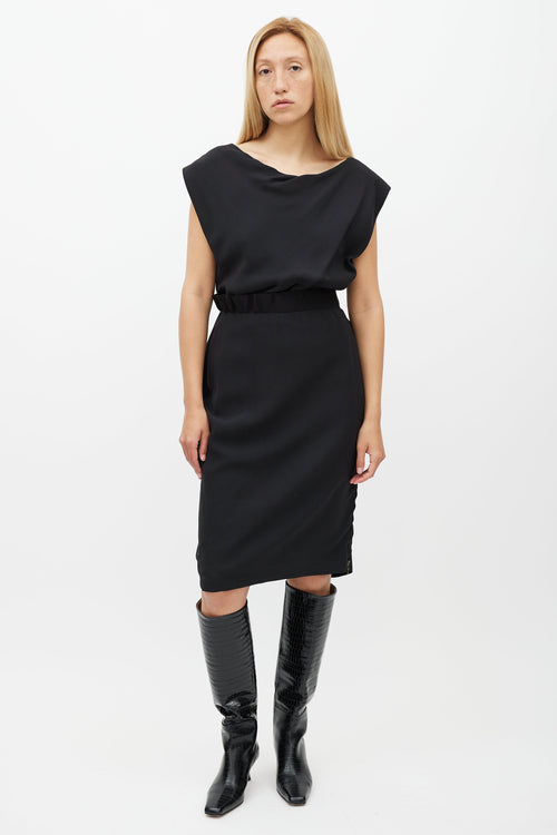 Lanvin Black Ruffle Waist Midi Dress