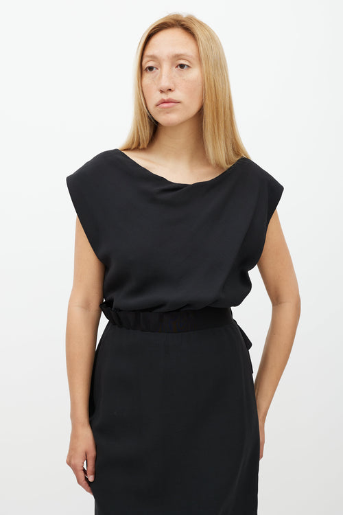 Lanvin Black Ruffle Waist Midi Dress