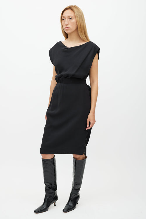 Lanvin Black Ruffle Waist Midi Dress