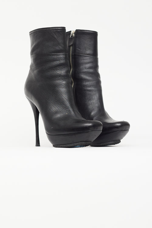 Lanvin Black Leather Platform Stiletto Ankle Boot