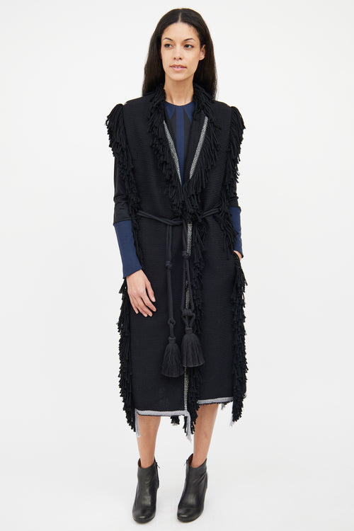 Lanvin Black Wool Fringe Trim Vest