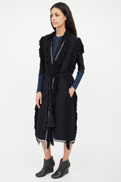 Lanvin Black Wool Fringe Trim Vest