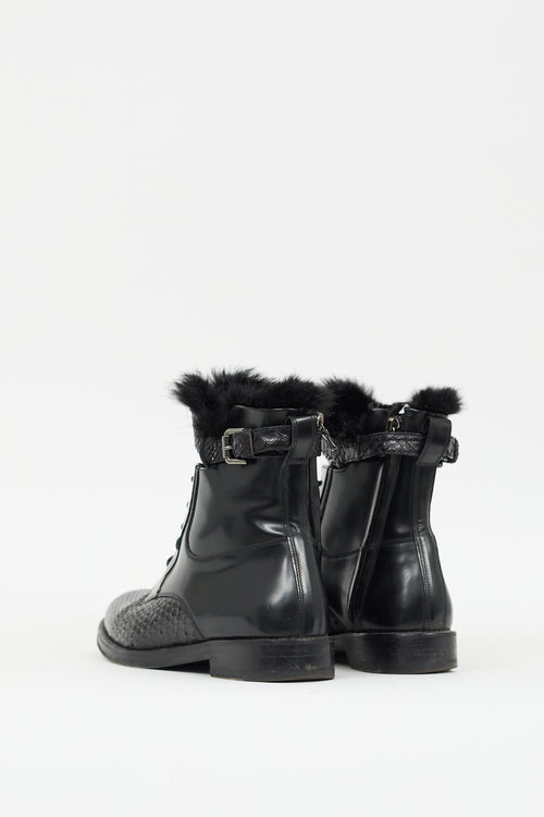 Lanvin Black Textured Leather Combat Boot