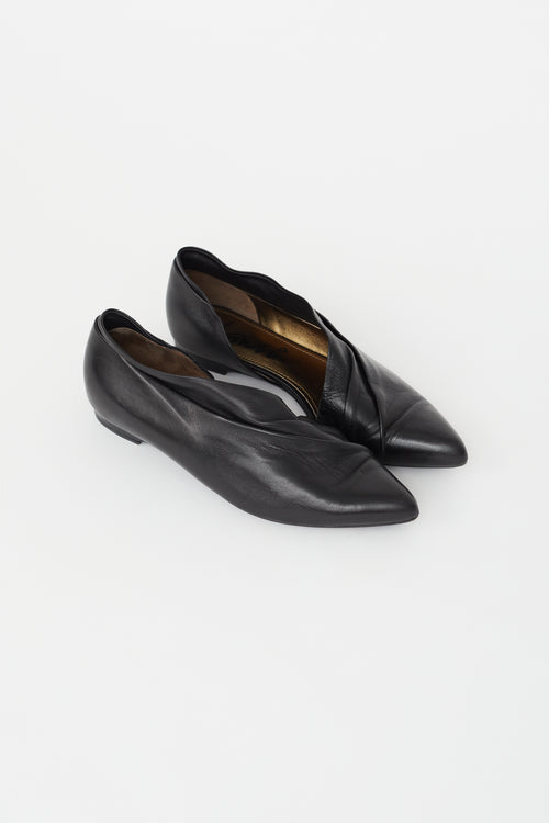 Lanvin Black Leather Pleated Pointed Toe Flat