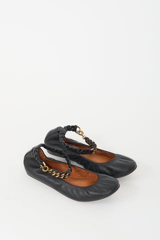 Lanvin Black 
Gold Leather Braided Strap Ballet Flat