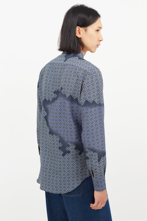 Lanvin Blue 
Multicolour Silk Geometric Shirt