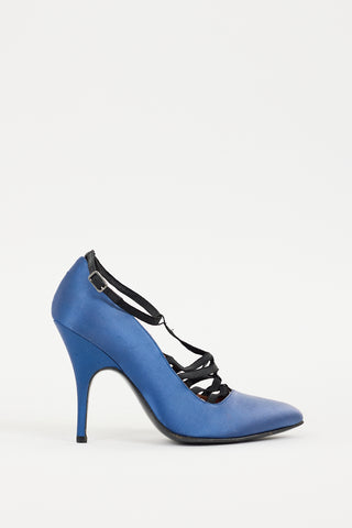 Lanvin Blue Satin Caged Pump