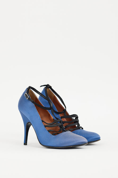 Lanvin Blue Satin Caged Pump