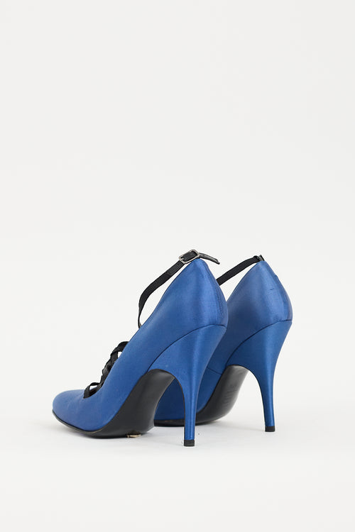 Lanvin Blue Satin Caged Pump