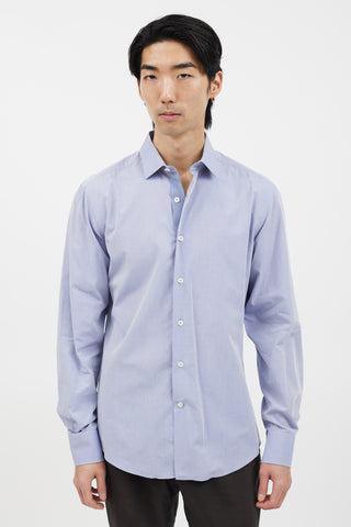 Lanvin Blue 
White Button Long Sleeve Shirt