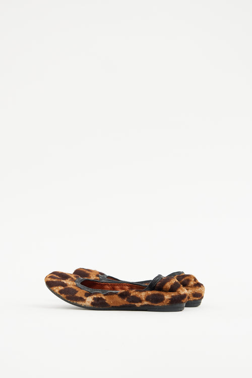 Lanvin Black 
Brown Faux Fur Flat