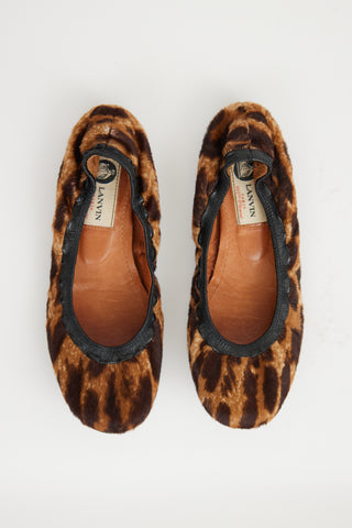 Lanvin Black 
Brown Faux Fur Flat