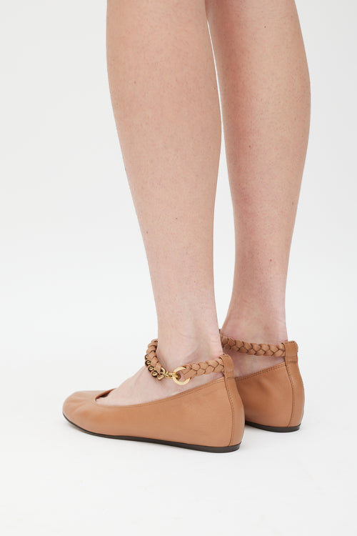 Lanvin Brown 
Gold Leather Braided Strap Ballet Flat